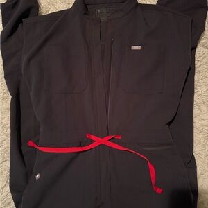 Figs Grey Jumpsuit with Pink Accent